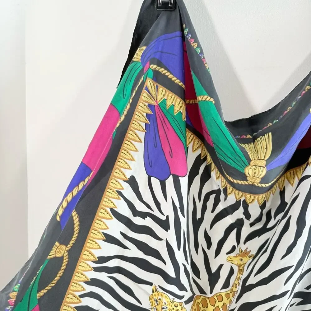 Vintage Diane Von Furstenberg 100% Silk 80s 90s Animal Print Square Scarf